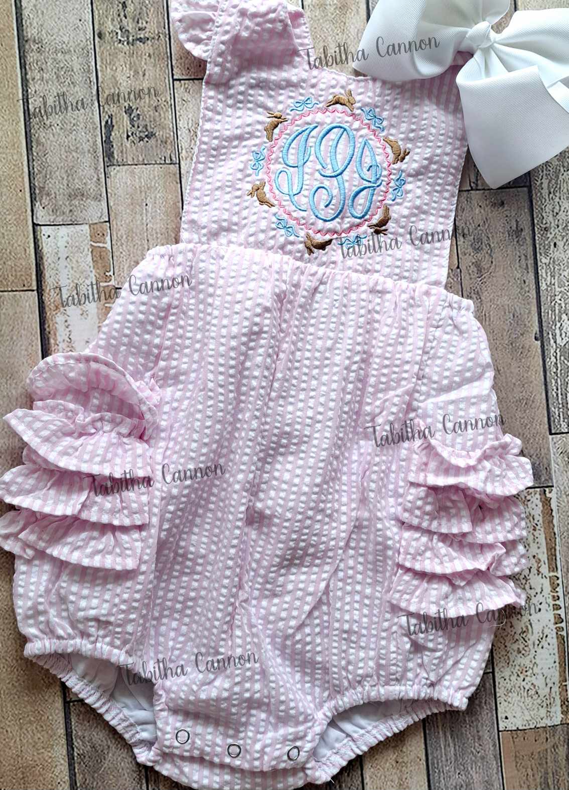 Bunny Bow Monogram Ruffle Bubble