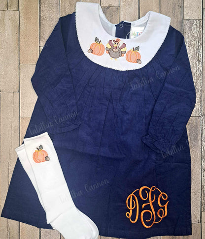 Acorn Pumpkins and Turkey Bishop Dress/bubble