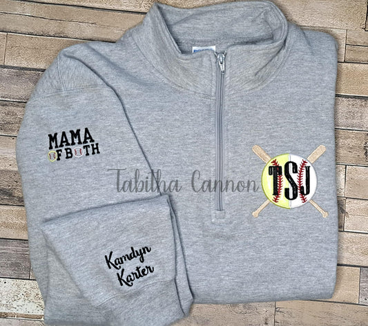 Glitter Baseball/Softball Pullover with sleeve designs