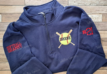 Glitter Softball Pullover with design on both sleeves