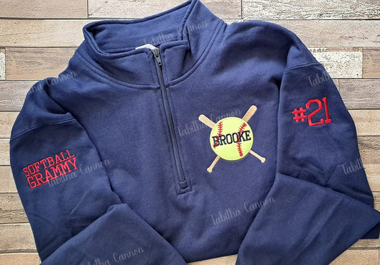 Glitter Softball Pullover with design on both sleeves