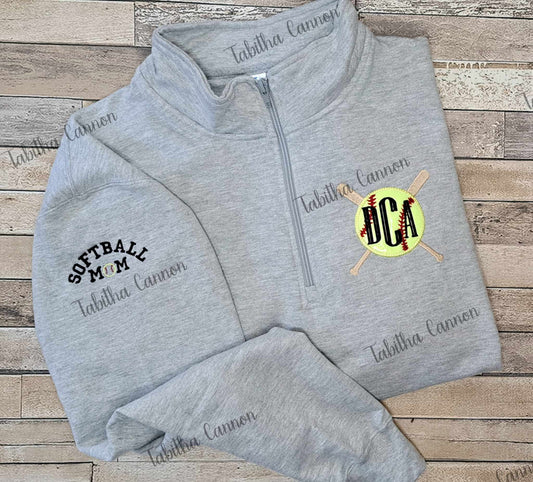 Glitter Softball Pullover with one sleeve design