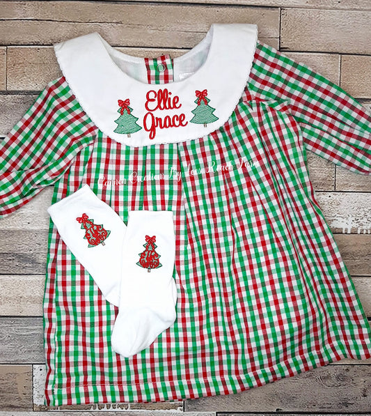 Monogrammed Bow Tree Bishop Dress/Bubble