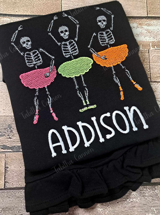 Skelly Ballerina Shirt (glow in the dark thread)