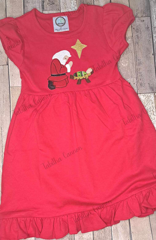 Santa Kneeling to Jesus Dress