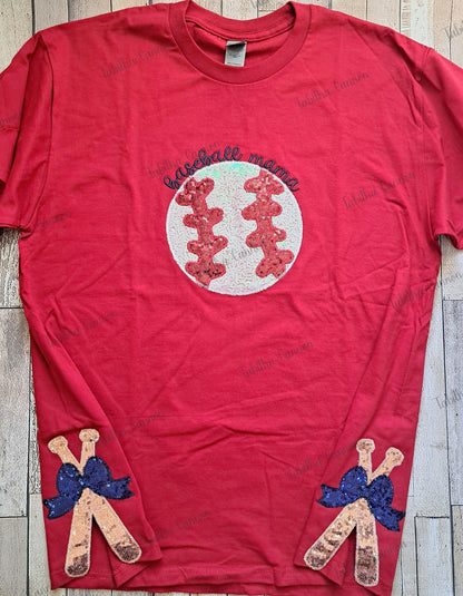 Baseball with bats and bow sides