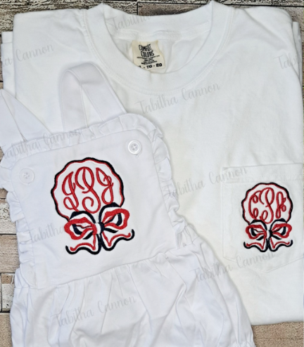 Monogram Red, White, and Blue bow Pocket Tee