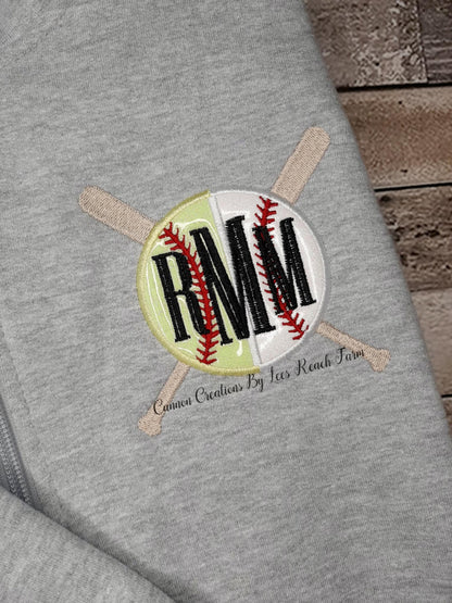 Glitter Baseball/Softball Pullover with sleeve designs