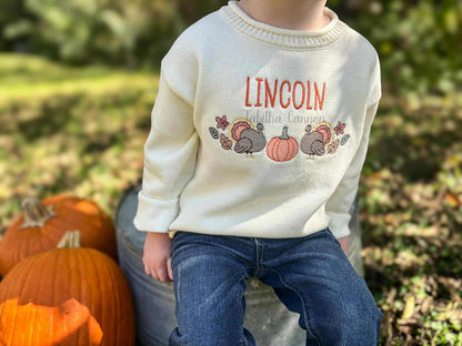 Leaves, Turkey and pumpkin Rollneck Sweater