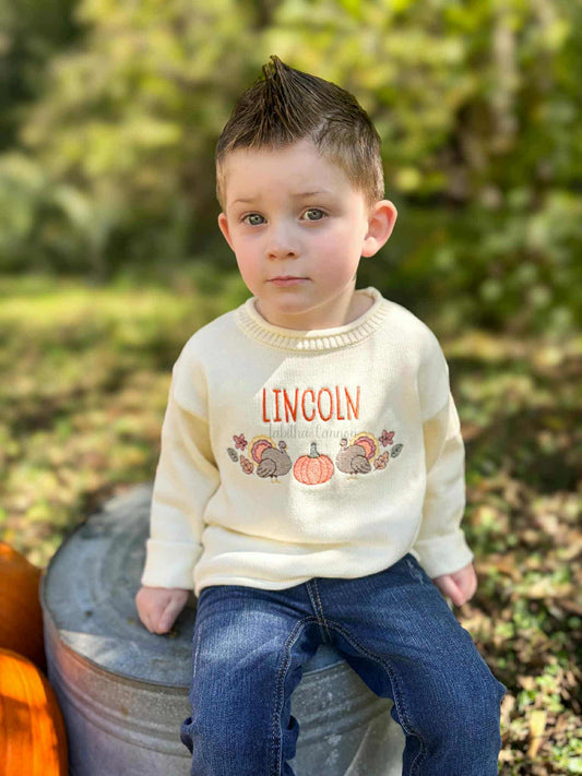 Leaves, Turkey and pumpkin Rollneck Sweater